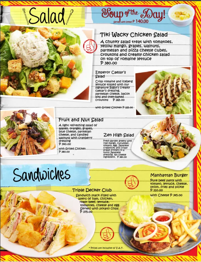 Bigbys Philippines Menu
