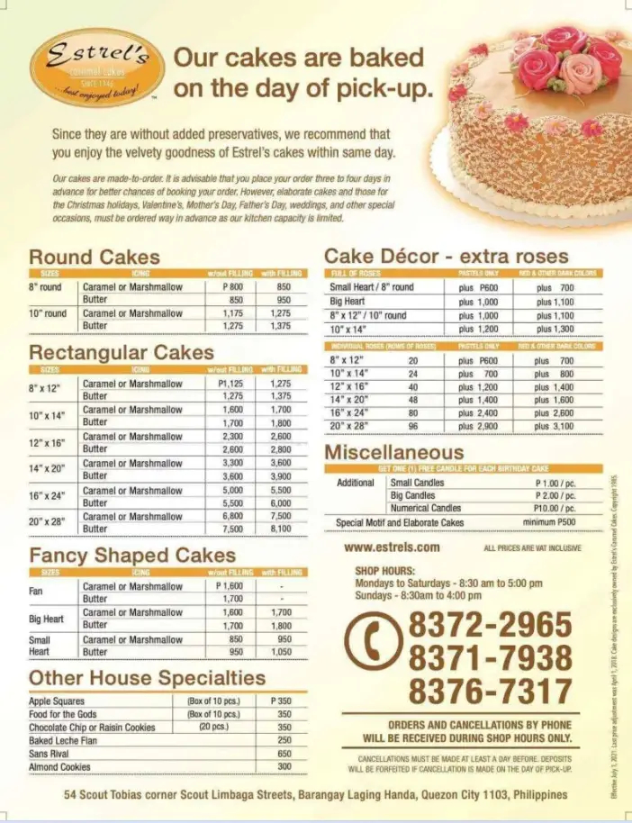Estrels Philippines Menu