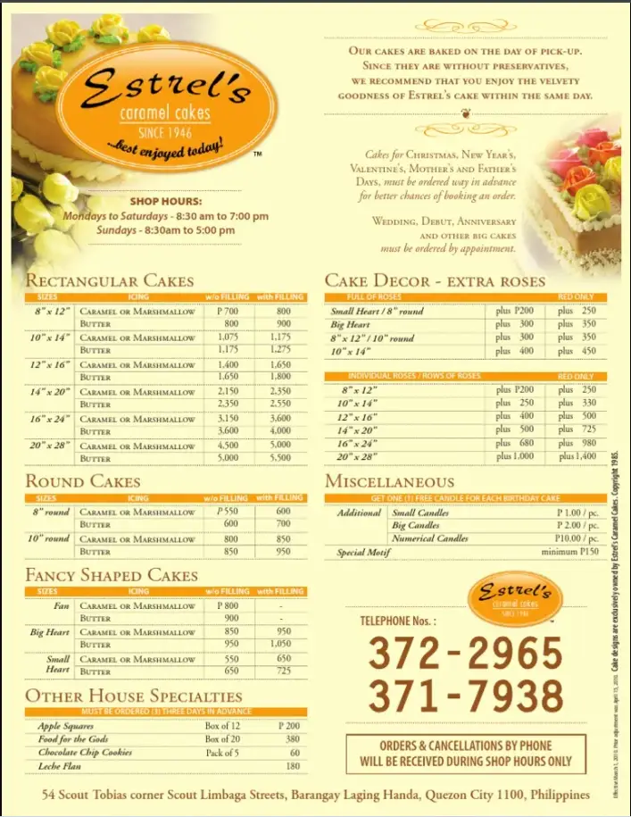 Estrels Menu