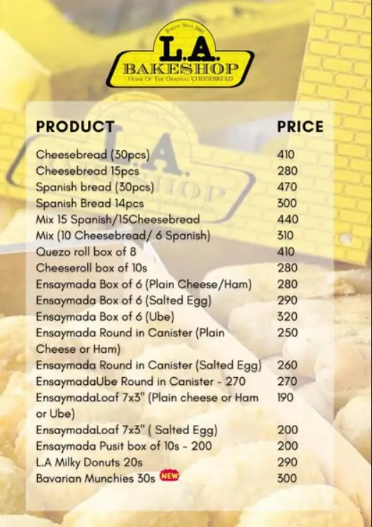 LA Bakeshop Menu