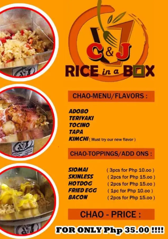 Rice in a Box Philippines Menu