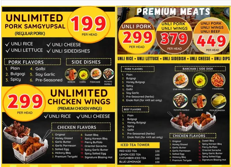 Samgyupsal Menu