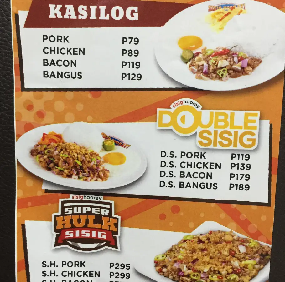 Sisig Hooray Philippines Menu