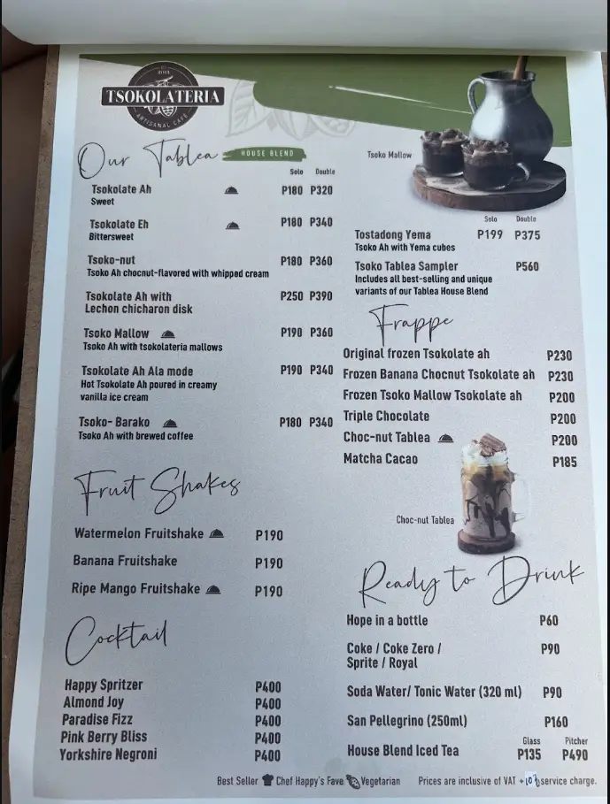 Tsokolateria Philippines Menu