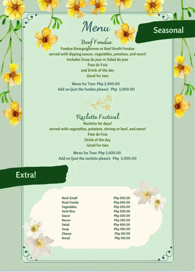 Vieux Chalet Menu
