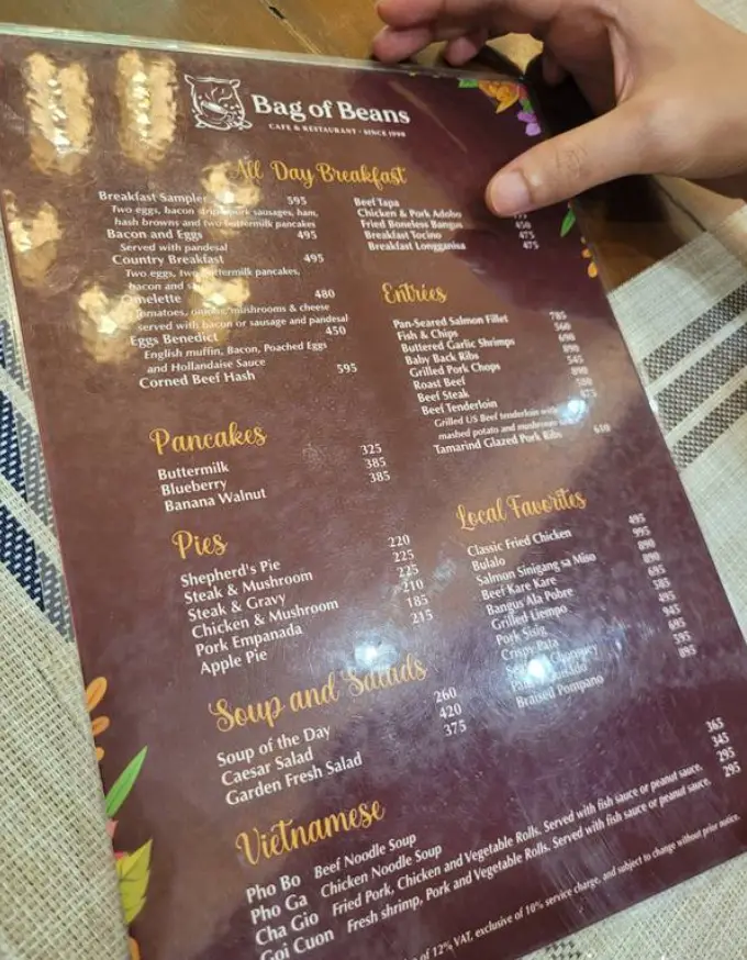 Bag of Beans Philippines Menu