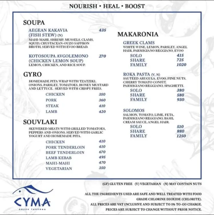 Cyma Philippines Menu